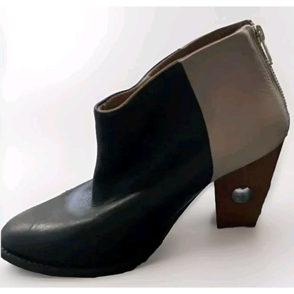 Nina Payne Women's Boot Colorblock Hole Heel Black White Brown Size 7.5 38 - Picture 3 of 6